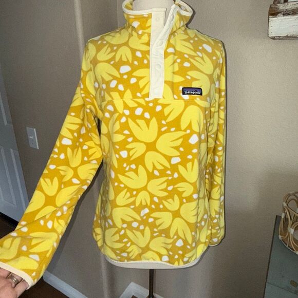 Patagonia Womens Synchilla Flower Fleece Snap-T Pullover Sweater Yellow Large - Picture 6 of 16